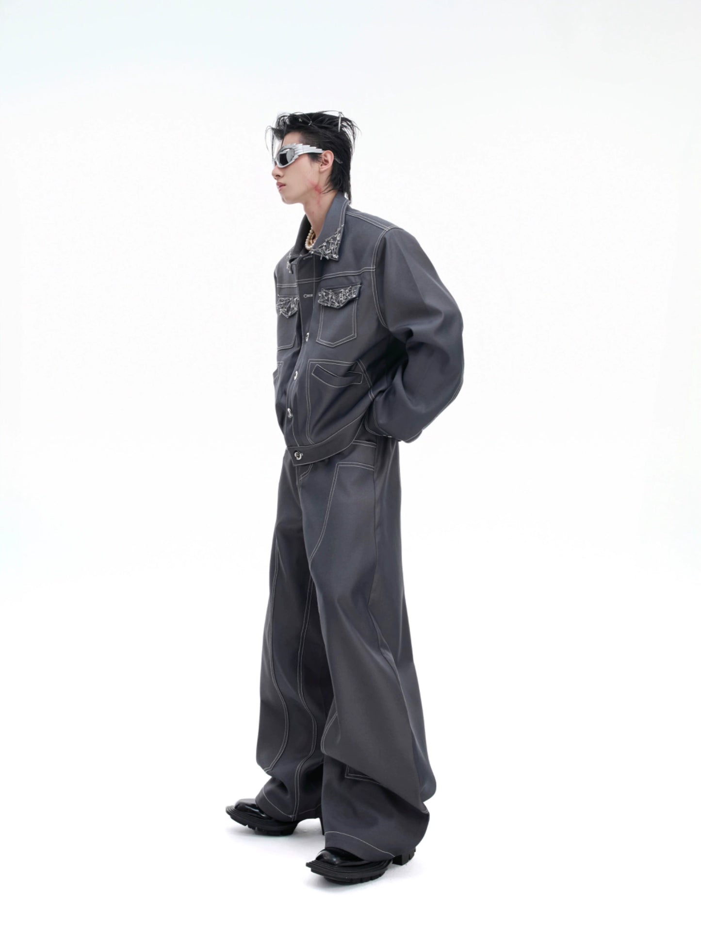 【25s Aug.】Pin Design Short Style Elegant Bright Lines Casual Jacket / Pants