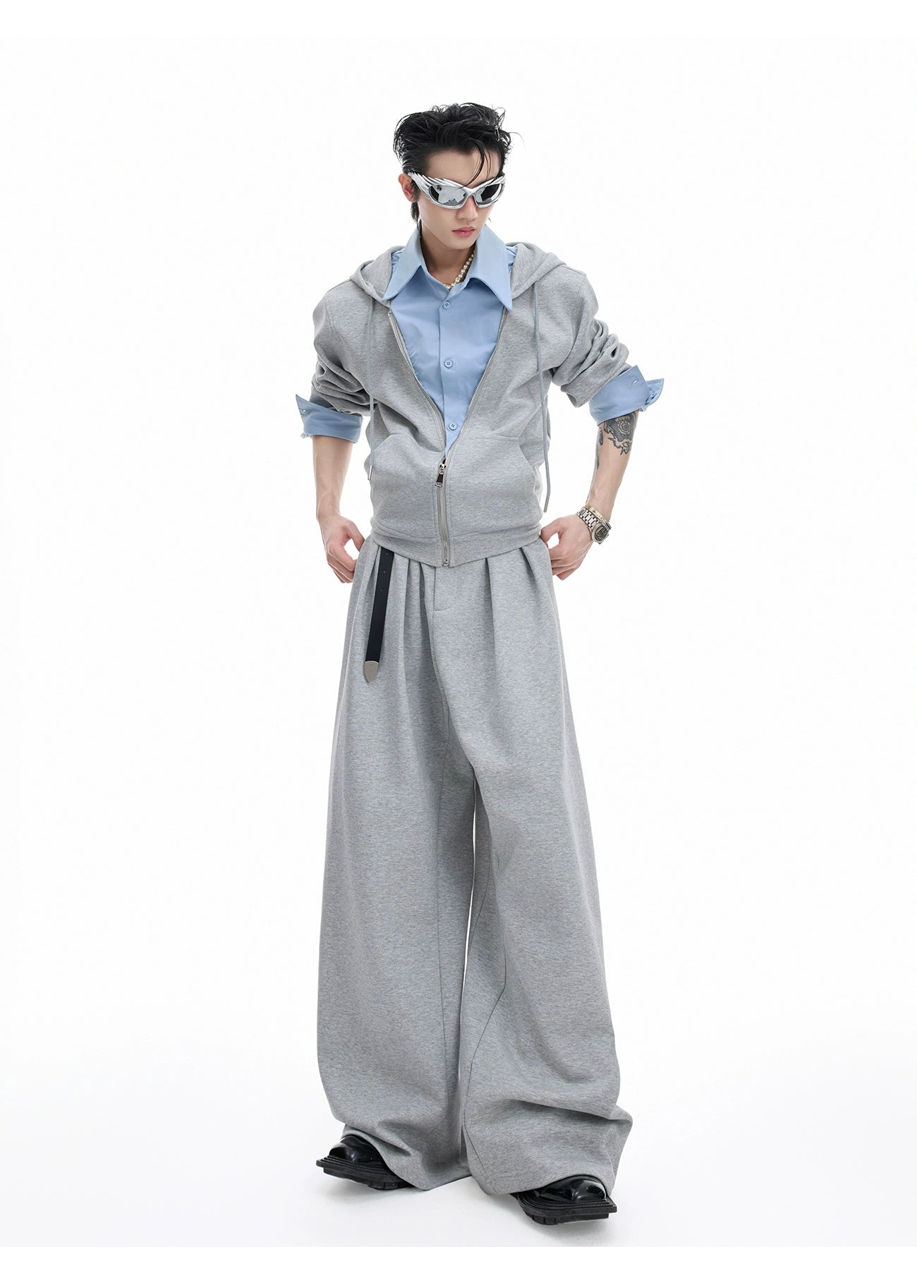 【25s Aug.】Fake Two-piece Shirt Stitching Hooded Sweatshirt/Pants
