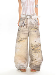 【25s Jun.】Burnout Lace Print Chain Detail Jeans