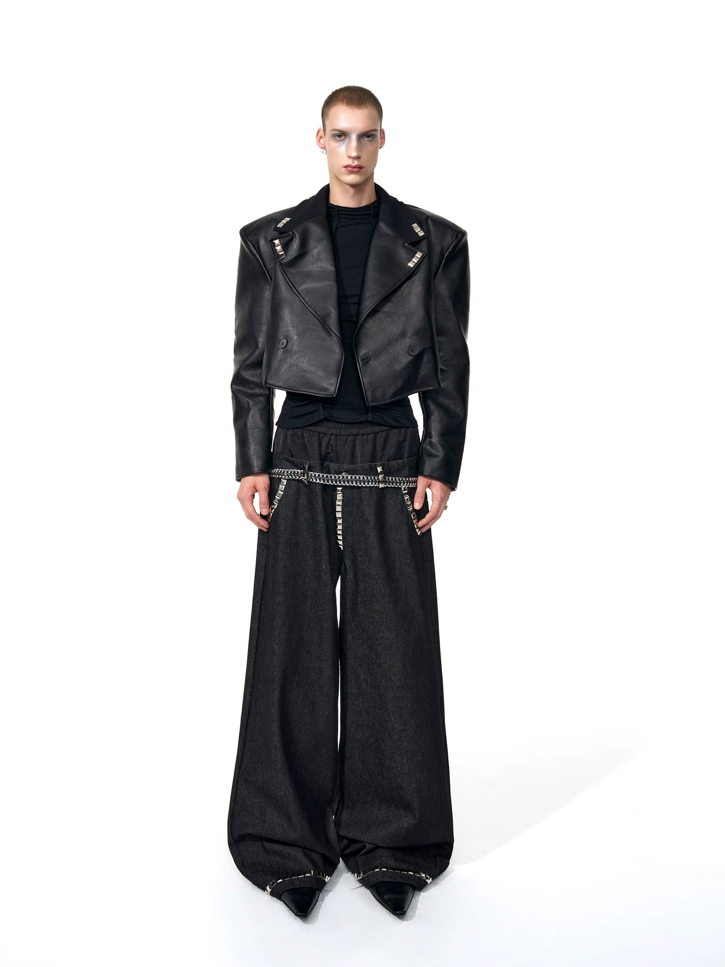 【25s Sep.】Studded Cropped PU Leather Jacket