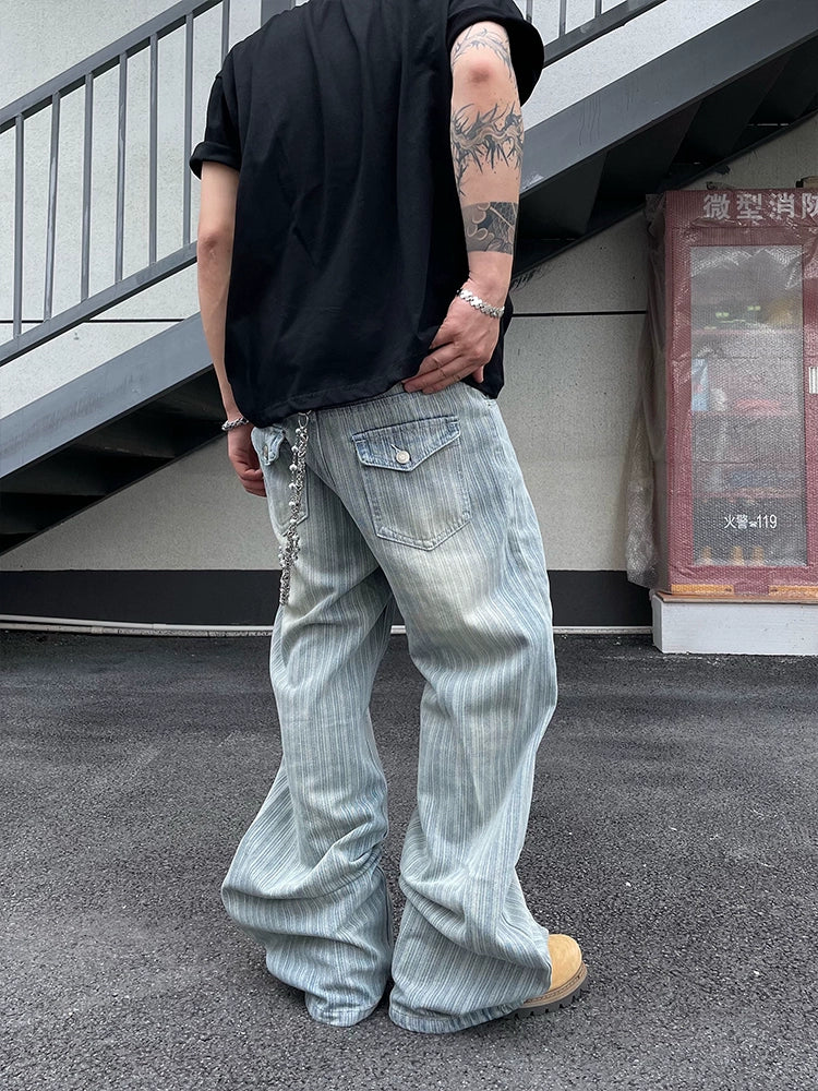【25s Jun.】Vintage Vertical Stripe Distressed Jeans