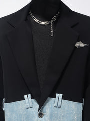 【26s Apr.】Black & Blue Panel Wide-Leg Suit Set