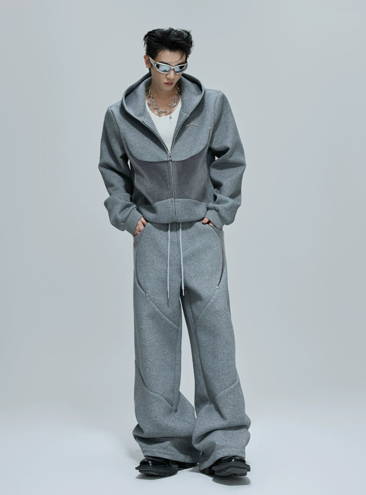 【25s Oct.】Hooded Cropped Mohair Patchwork Hooide/Pants