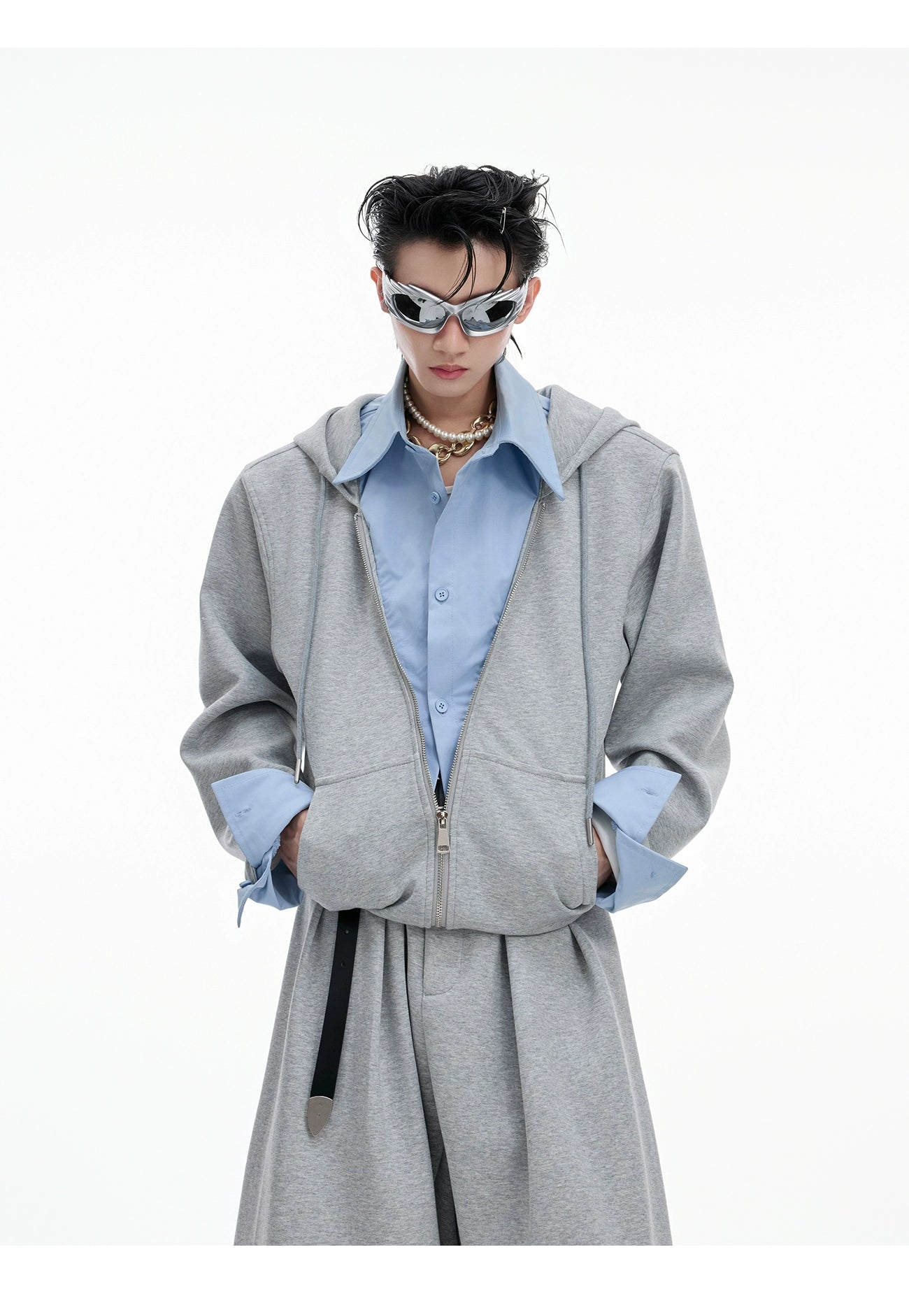 【25s Aug.】Fake Two-piece Shirt Stitching Hooded Sweatshirt/Pants