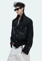Floral Embroidered Linen Shirt Jacket