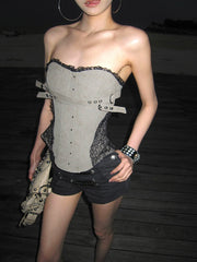 【25s May.】Lace Trim Boned Bustier Vest