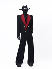 【26s May.】Black Red Contrast Cropped Structured Blazer