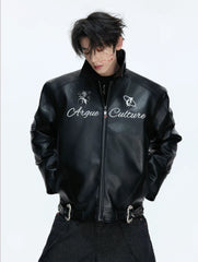 【26s Jan.】Vintage Badge Horse Logo Embroidered Leather Jacket