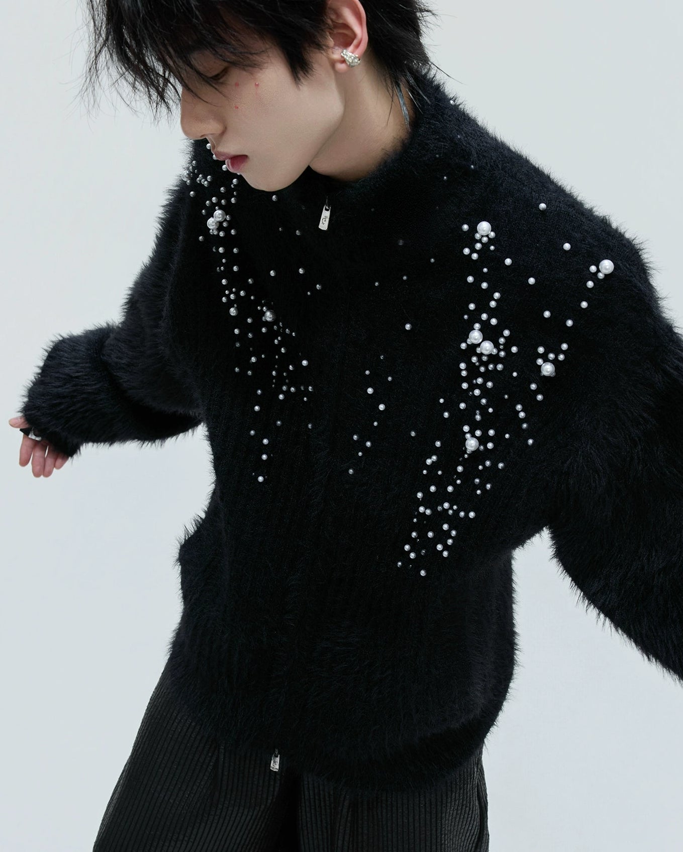 【25s Nov.】High-neck Plush Pearl Embellished Sweater