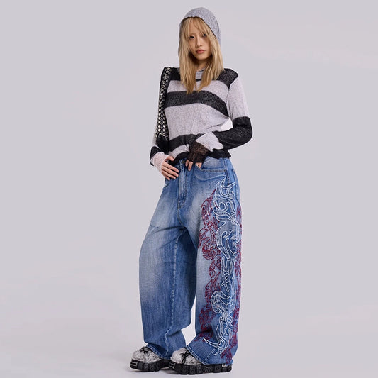【25s Aug.】Embroidered Totem Mid-Rise Wide-Leg Jeans