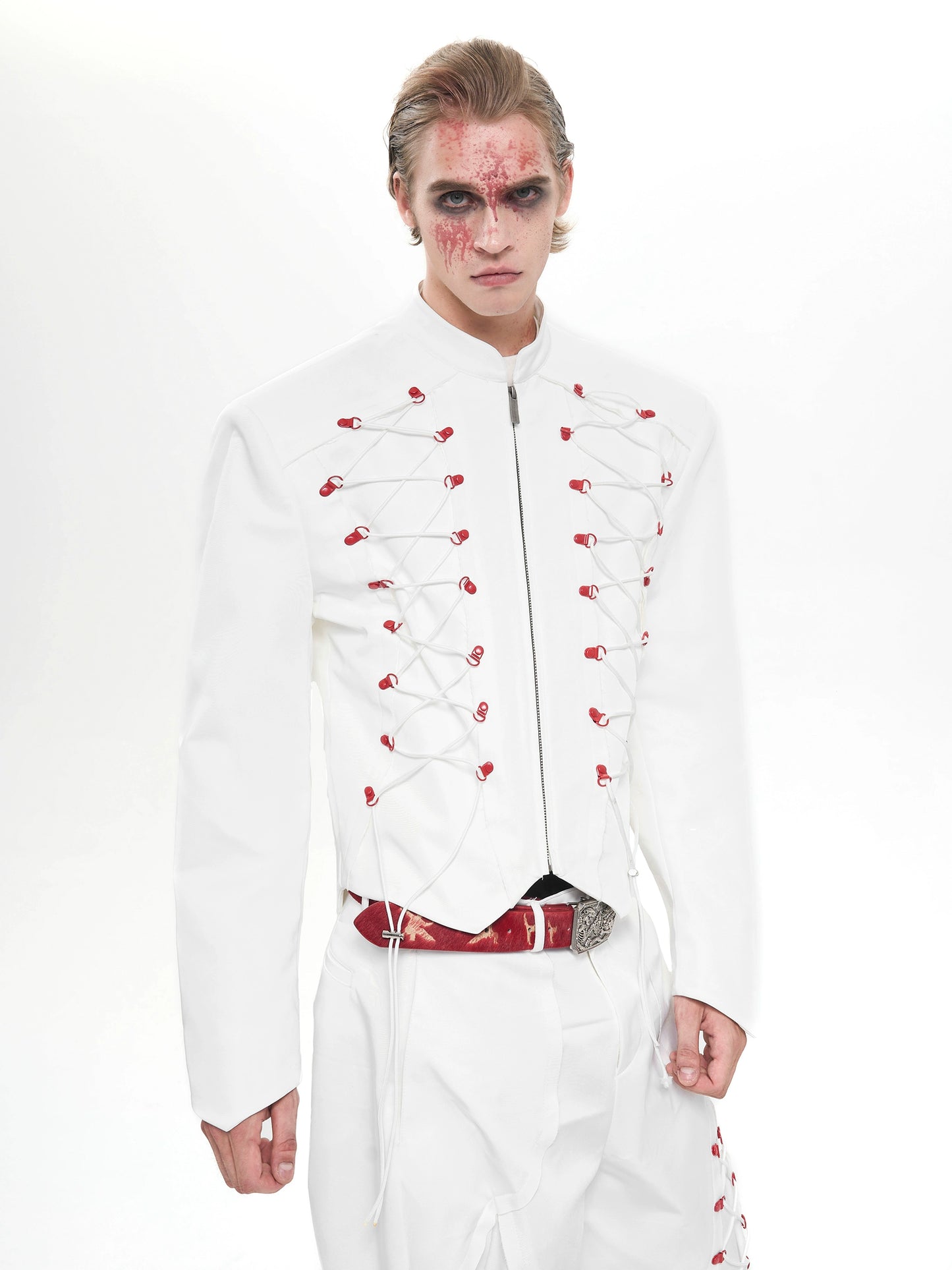 【25s Aug.】Metal Buckle Drawstring Stand Collar Short Jacket