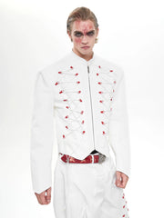 【25s Aug.】Metal Buckle Drawstring Stand Collar Short Jacket