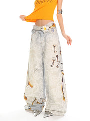 【25s Jun.】Burnout Lace Print Heavyweight Denim Wide-Leg Pants