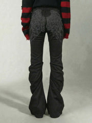 Wing-print Pleated Slim-fit High-stretch Jeans