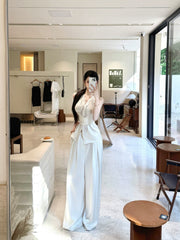 【25s Aug.】Old Money Style V-Neck Silk Sleeveless Top / Loose Pants