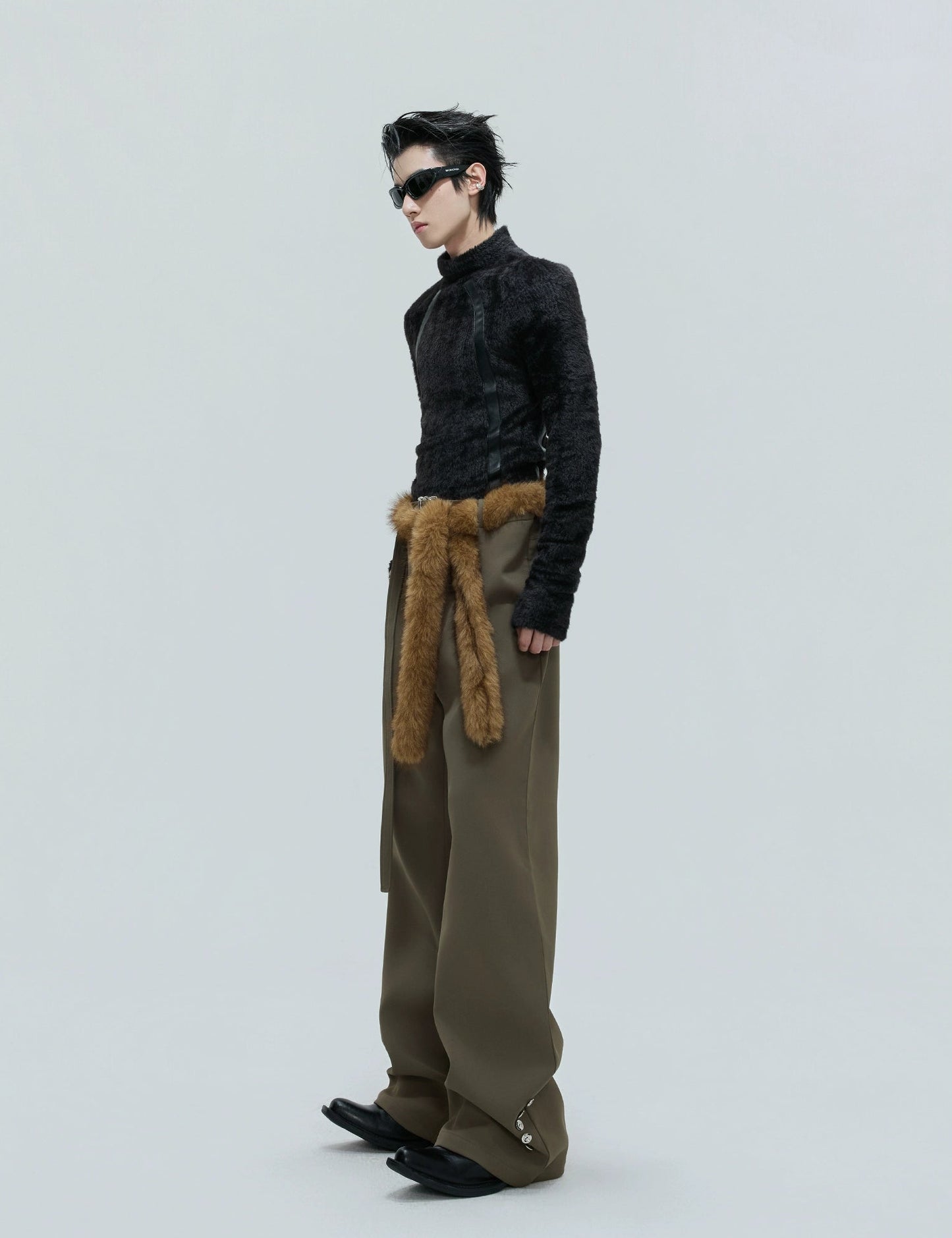 【25s Nov.】Furry Ribbon Metal Button Trousers