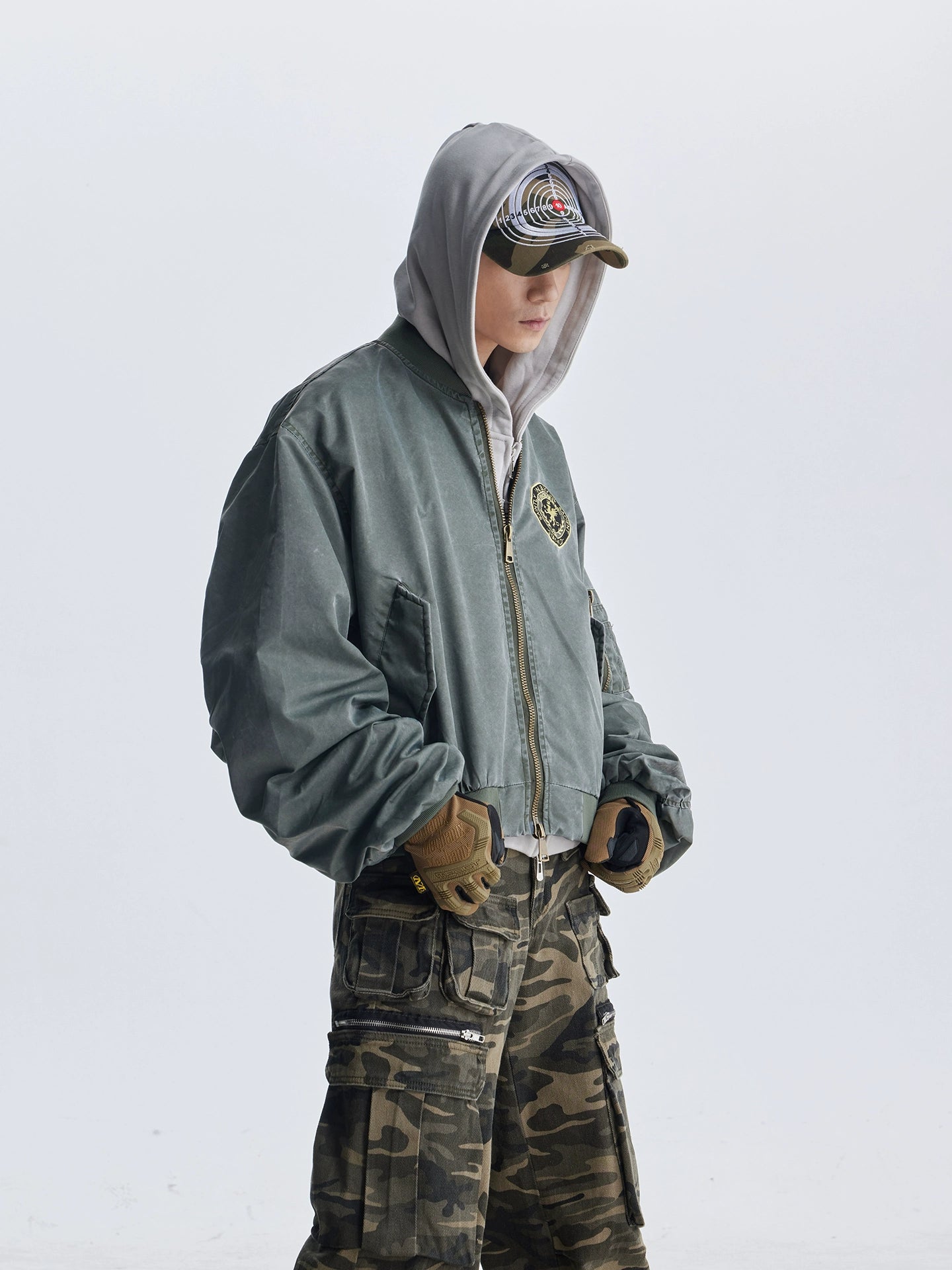 【25s Aug.】Distressed Washed Loose Bomber Jacket