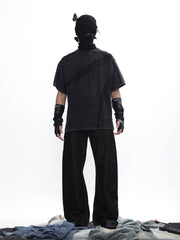 【25s Jul.】Cut-Out Spliced Washed Round Neck Short Sleeve T-Shirt