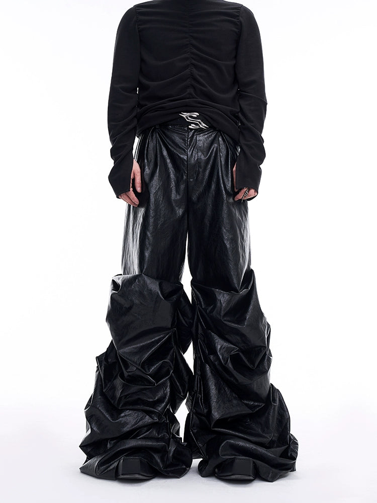 【24s Nov.】Men's Wide-Leg Ruched Leather Pants ArtsKoreanMan