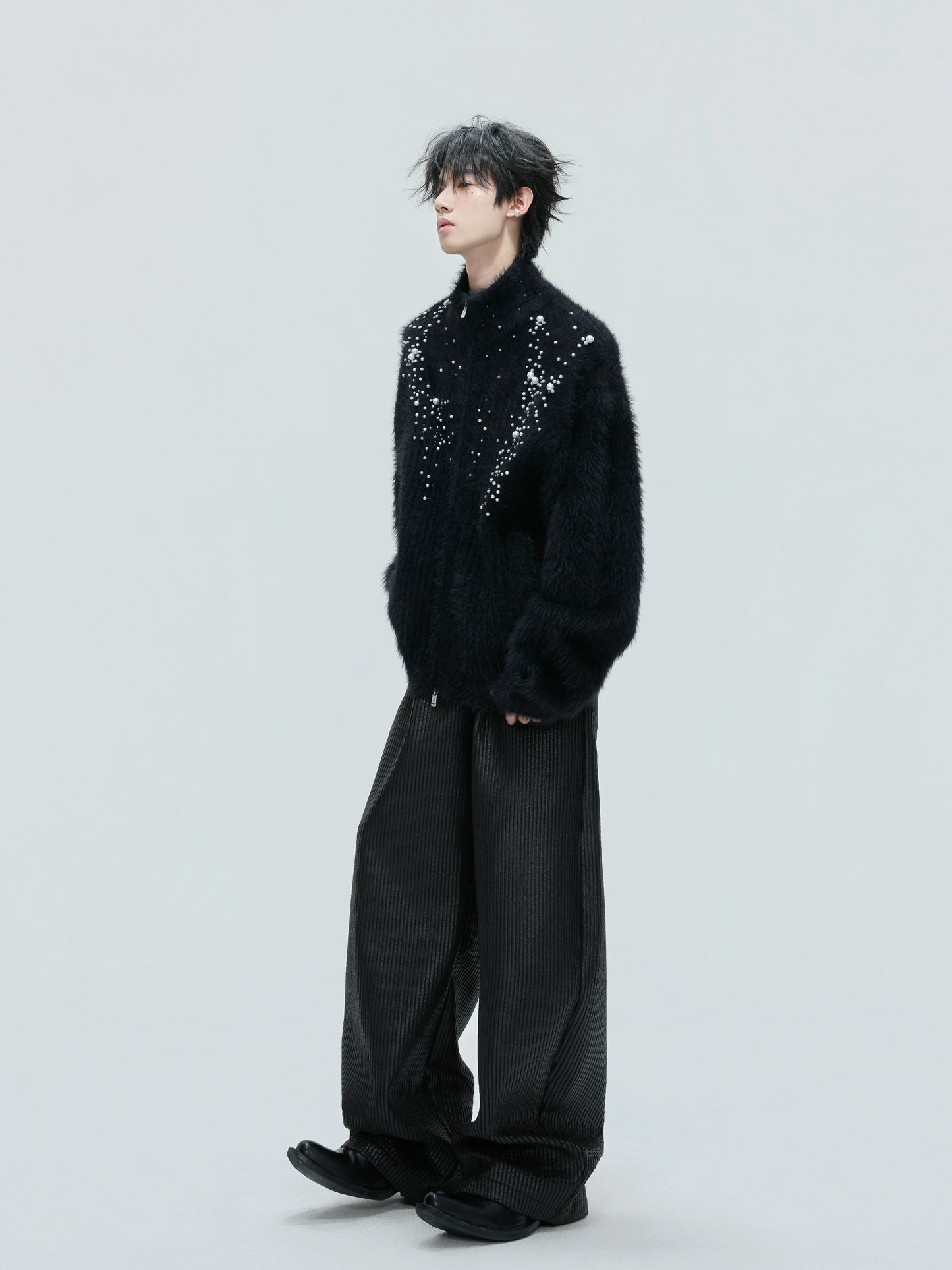 【25s Nov.】High-neck Plush Pearl Embellished Sweater