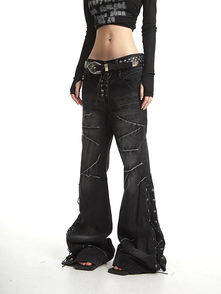 【25s Sep.】Vintage Dark Lace-up Bootcut Jeans