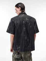 【25s May.】Metallic Coated Shoulder Pad Short Sleeve Shirt