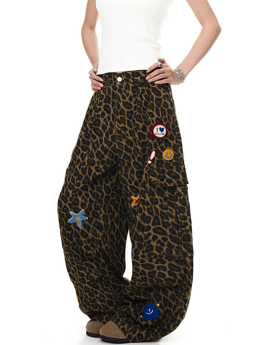 【25s Aug.】Vintage Patchwork Embroidered Leopard Print Jeans