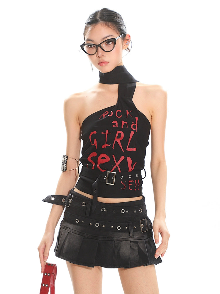【25s Apr.】High Street Halter Neck Ribbon Slim Vest
