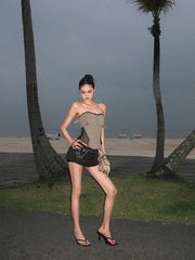 【25s May.】Lace Trim Boned Bustier Vest