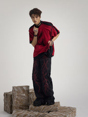 【25s Apr.】Black & Red Distressed Cotton Layered T-Shirt