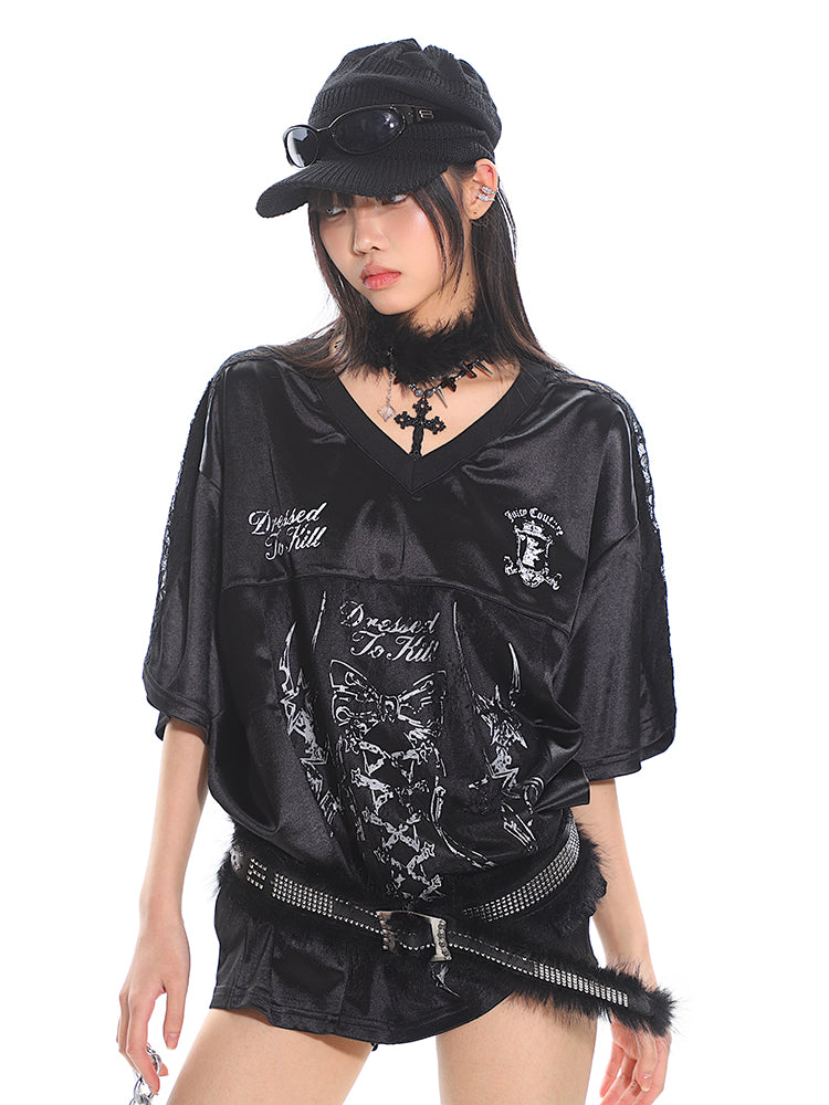 【25s Apr.】Tie-Dye Lace Trim Satin Sporty Tee