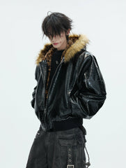 【25s Dec.】Crocodile-print Reversible Leopard Print Coat