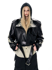 【25s Oct.】Cool Motorcycle Sequined Cropped Leather Jacket