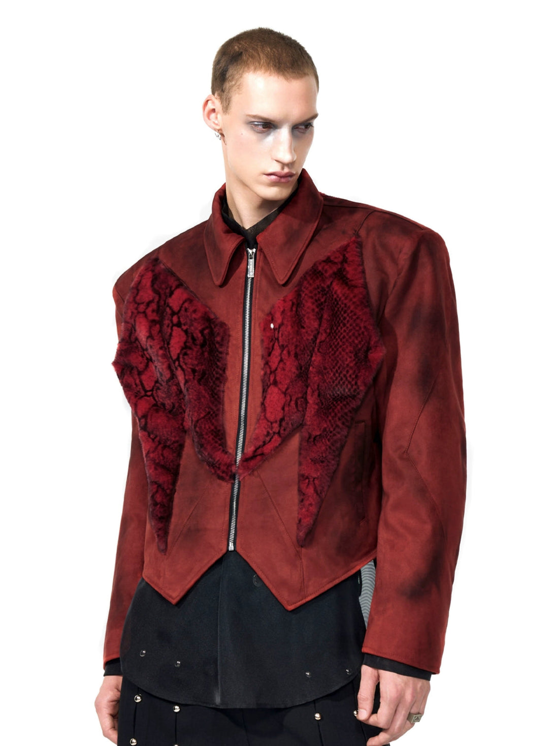 【25s Aug.】Red Snake Print Faux Fur Jacket