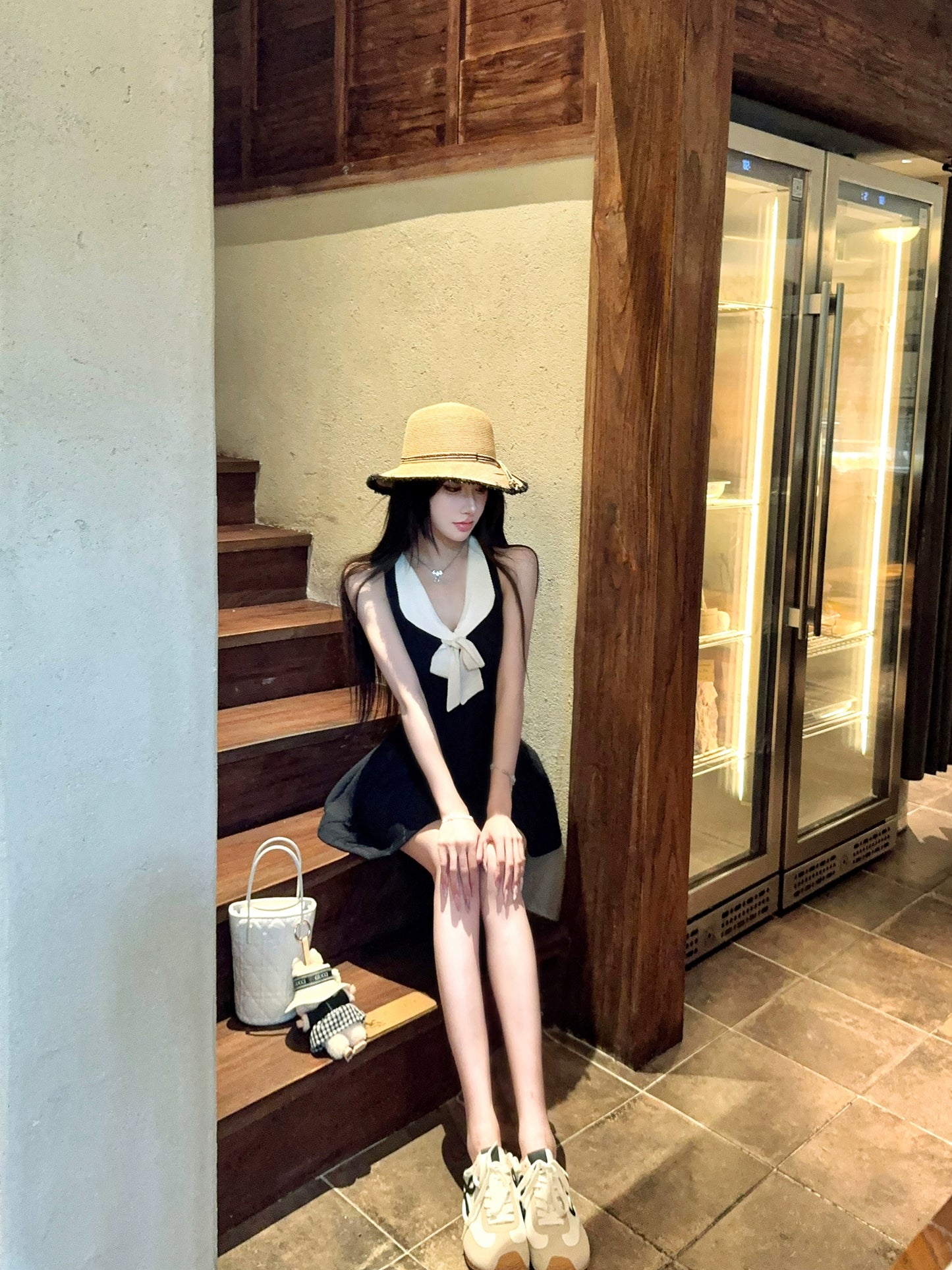【25s Aug.】Sleeveless Knitted Dress with Waist Bow