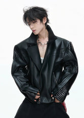 【26s Feb.】Deconstructed Croc-Embossed Asymmetric Zip Leather Jacket