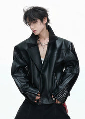 【26s Feb.】Deconstructed Croc-Embossed Asymmetric Zip Leather Jacket