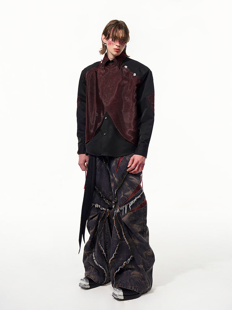 【25s Apr.】Mesh Stitching Shoulder Pad Long Sleeve Shirt