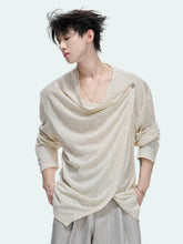 Textured Asymmetric Button Long Sleeve Top