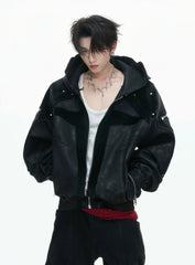 【26s Feb.】Matte Waxed Deconstructed Horsehair Hooded Leather Jacket