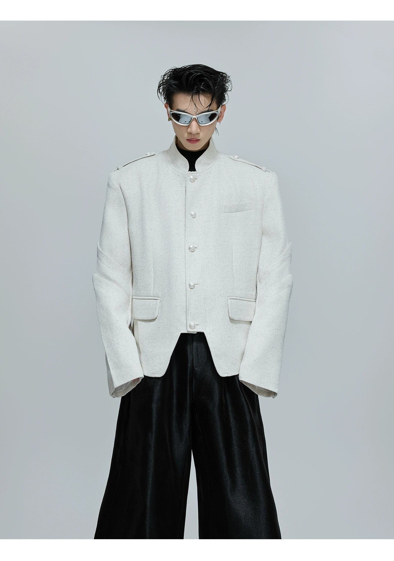 Stand-up Collar Stacked Panel Blazer
