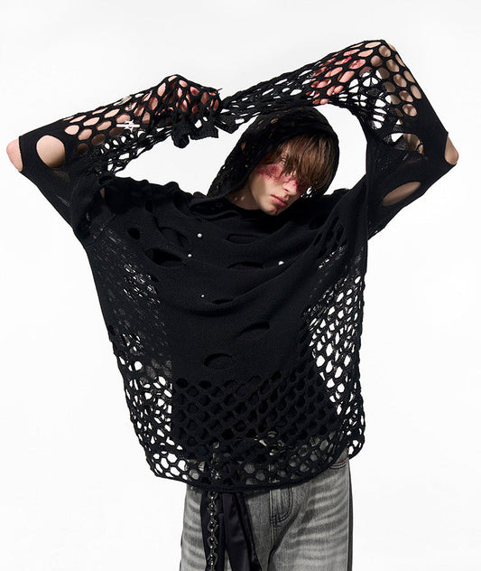 【25 Apr.】Hollow Pearl Embellished Hooded Sweater
