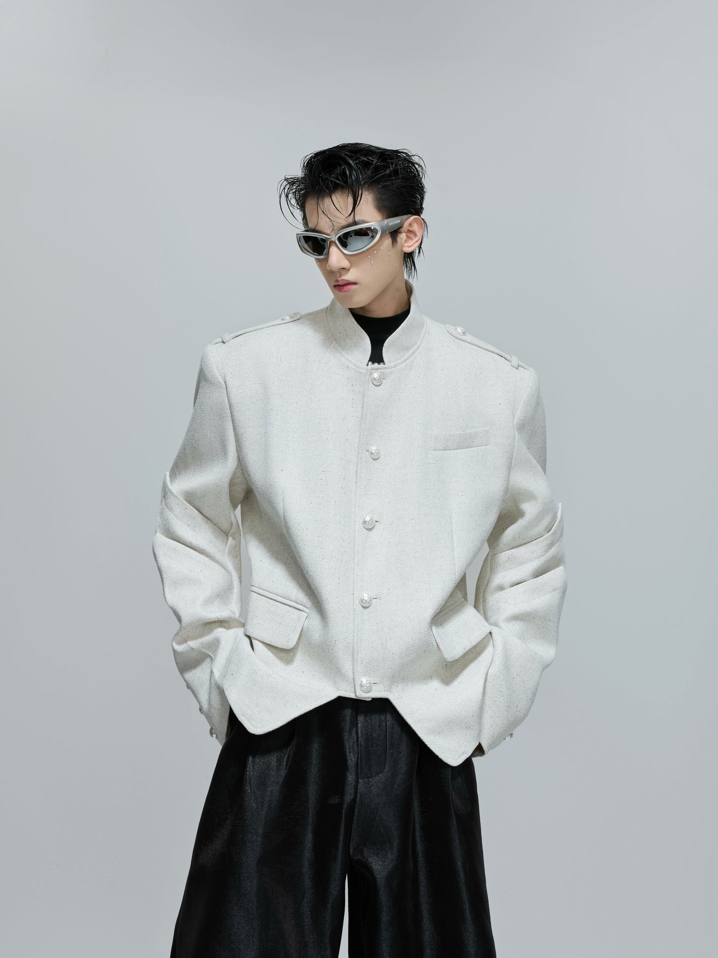 Stand-up Collar Stacked Panel Blazer