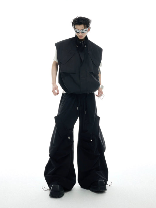 【25s May.】Loose Irregular Drawstring Vest / Multi-Pocket Overalls