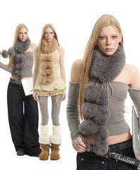 Faux Fox Fur Pom-pom Scarf