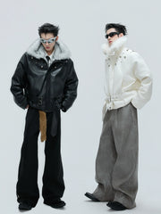 【25s Nov.】Riveted Faux Wolf Fur Collar Thickened Cotton Coat