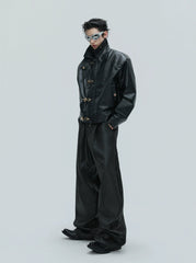 【25s Nov.】Ostrich Leather Aircraft Button Plush Leather Jacket