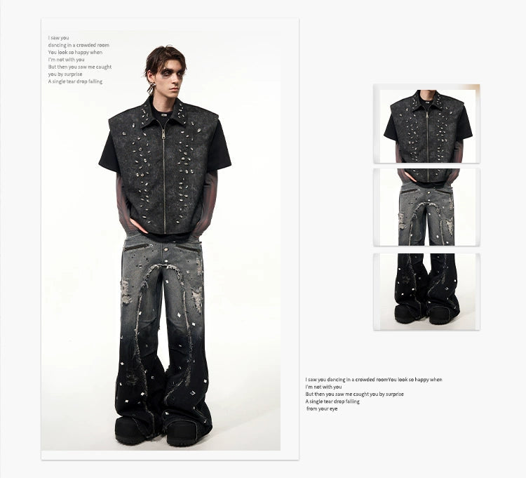 【25s Jun.】Vintage Sleeveless Diamond Zipper Vest