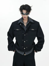 26s Feb.】Striped Faux-Layer Short Jacket