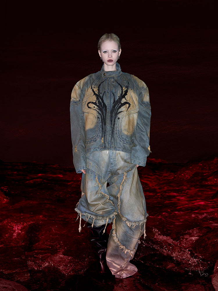 【25s Apr.】Wasteland Style Short Hand-painted Denim Jacket / Jeans